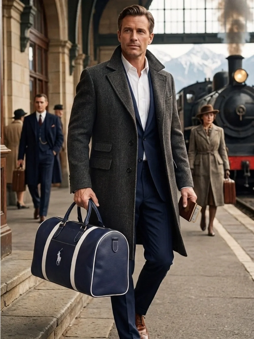 Polo by Ralph Lauren Navy and White Striped Pebbled Duffel